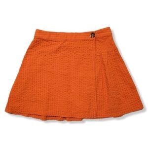 URBAN OUTFITTERS Orange Seersucker Wrap Mini Skirt, Linen Blend, Pleated Back, S
